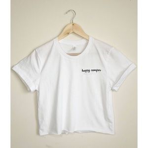 HAPPY CAMPER Crop Embroidered T Shirt